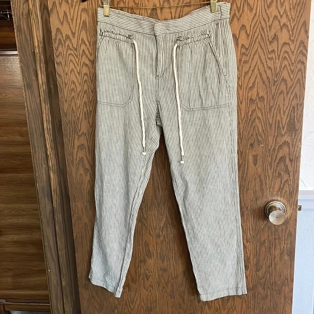 Anthropologie Linen Stripped Cropped‎ Pants